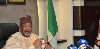 The Minister of Agriculture and Food Security, Sen Abubakar Kyari, while briefing on the Status Report on Special Agro-Industrial Processing Zones.