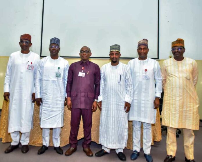 L-R: Director, Civil Infrastructure, BPP, Engr. Nasir M. Bello, Reps of HOCSF and Permanent Secretary, Common Service Office, Dr. Kalba Danjuma Usman, Director-General, Bureau of Public Procurement, BPP, Dr. Adebowale A. Adedokun, MCIPS, ACFE, Chairman, Code of Conduct Bureau, Dr. Abdullahi Usman Bello, Director, Compliance, Certification and Monitoring,BPP, Engr. Isaiah G. Yesufu and former Director, Regulations and Database/ICT, Mr. Aliyu E. Aliyu during the BPP Enlightenment Workshop for Directorate of Procurement in Ministries, Departments, Agencies at the State House Auditorium, Abuja