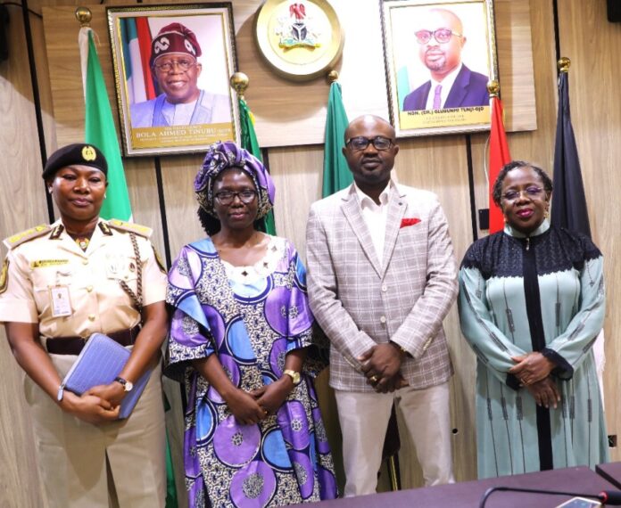 L-R: *Kemi Nanna Nandap* , CG, NIS; *Dimanche Sharon* , IOM Nigeria Chief of Mission; *Dr.* *Olubunmi Tunji-Ojo* , Minister of Interior and *Dr.* *Magdalene Ajani* , Permanent Secretary, Ministry of Interior