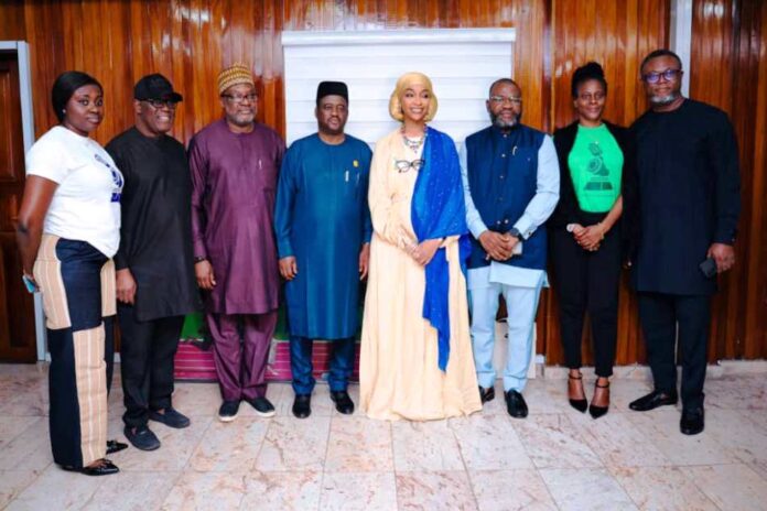 Hon. Minister FMACT&CE,Barr. Hannatu Musa Musawa, flanked by The Permanent Secretary, Dr Mukhtar Yawale Muhammad and the AFRIMA representatives at the inauguration of LOC for AFRIMA 2025.