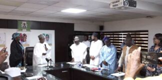 The Honourable Coordinating Minister for Health & Social Welfare Prof. Muhammad Ali Pate officially inaugurating the Statutory members of the Governing Council of the Nigeria Health Insurance Authority NHIA, an agency under the Federal Ministry of Health & Social Welfare.