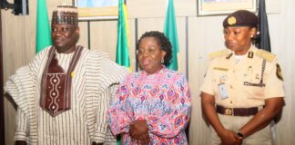 L-R: Permanent Secretary Federal Ministry of Aviation and Aerospace Development, Dr. Ibrahim Abubakar Kana mni; Permanent Secretary Federal Ministry of Interior, Dr. Magdalene Ajani and Comptroller General Nigeria Immigration Service, Kemi Nandap at the Event