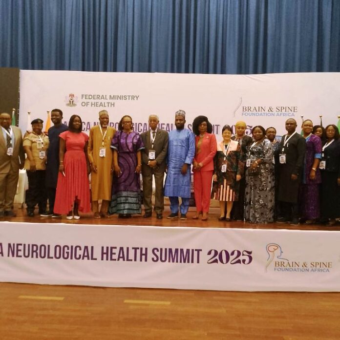@ The First African Neurological Health Summit held at the Shehu Musa Yar'Adua Centre, Abuja. A collaborative effort between the Federal Ministry of Health & Social Welfare and, Brain & Spine Foundation Africa. Wearing Blue apparel: Dr. Tunde Ojo, representing the Coordinating Minister for Health & Social Welfare at the event.