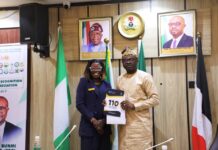 R-L: The Minister of Interior, Dr. Olubunmi Tunji-Ojo and the President of JCI, Oluwatoyin Atanda during the Courtesy visit at the Ministry.