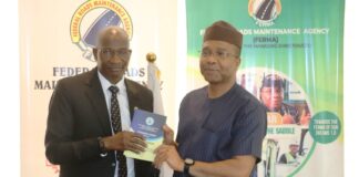 R-L The Managing Director/CEO, FERMA; Engr. Emeka Agbasi. Ph.D; FNSE; receiving the ACTU manual from Olusegun Adigun, Director SSRD (ICPC) representative of the Chairman ICPC