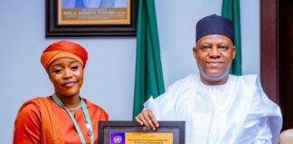 R-L: Vice President Kashim Shettima with the newly appointed United Nations Global Advocate for Peace, Maryam Bukar Hassan, during a meeting at the Presidential Villa, Abuja, on Monday (11/08/2025)